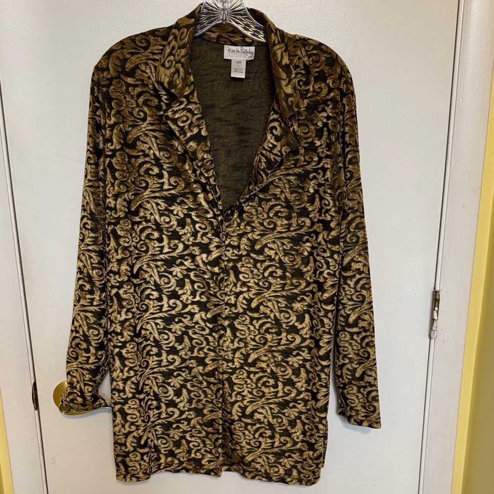 Rare Vintage Diane Von Furstenberg Black and Gold Patterned Blazer
